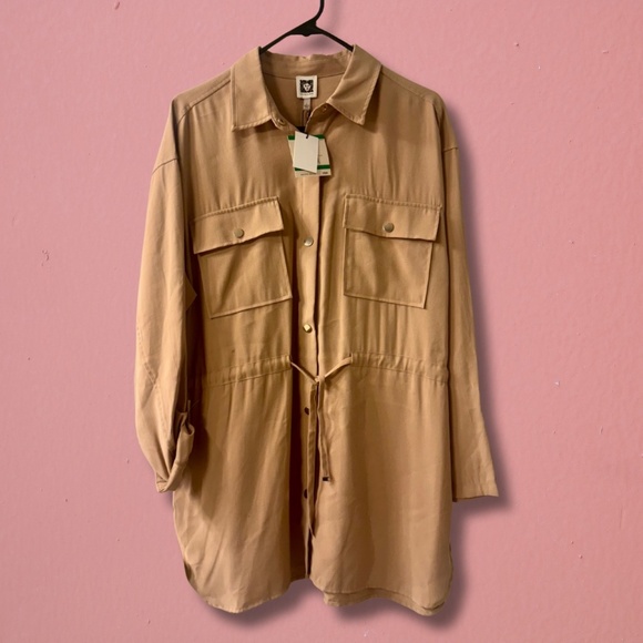 NWT Anne Klein Light Coffee Utility Shirt Dress Size L - Picture 1 of 5
